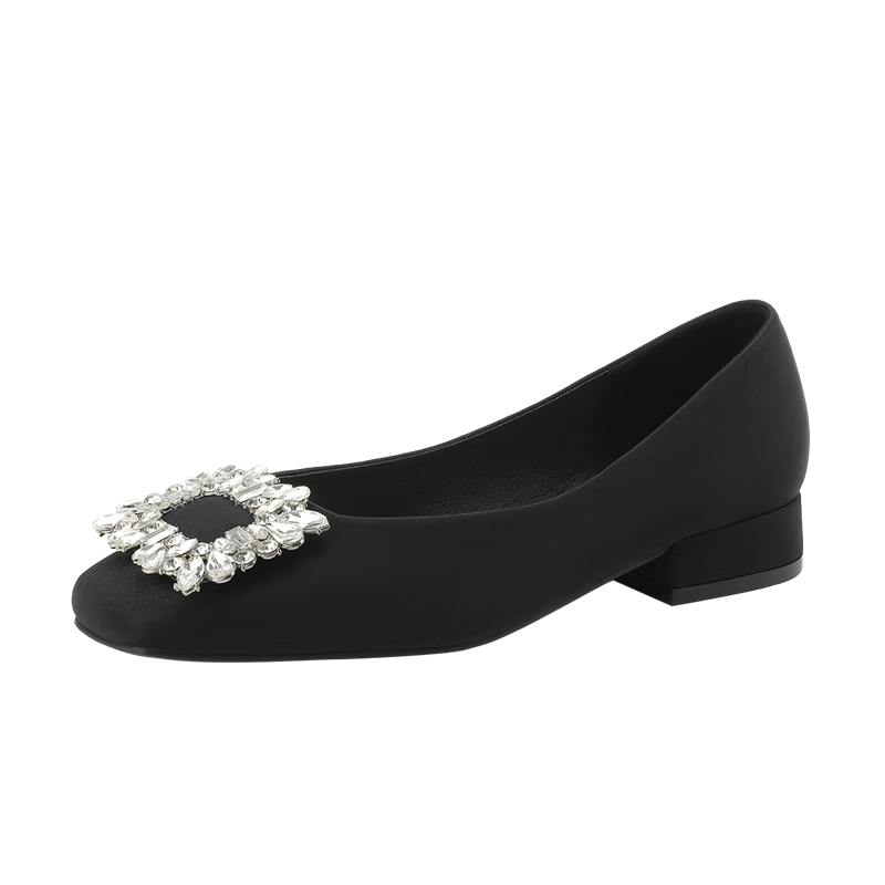 DAPHNE Women's Single Shoes, Elegant Square Toe, Chunky Heel, Rhinestone High Heels, Commuter Women's Shoes, 4023101037, Black, Size 36