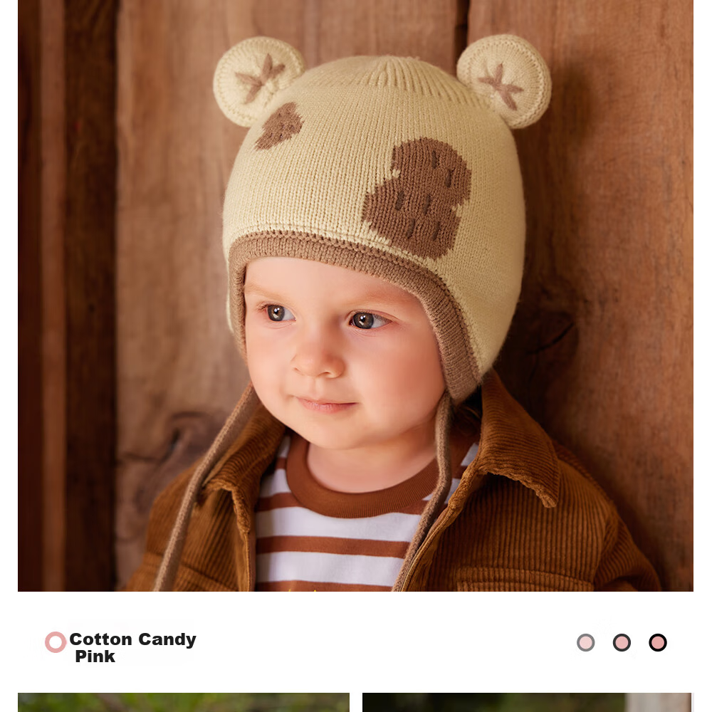 Beitais Baby Hat Autumn Winter Infant Boys Girls Wool Knit Warm Windproof Thickened Ear Protection Cap 24