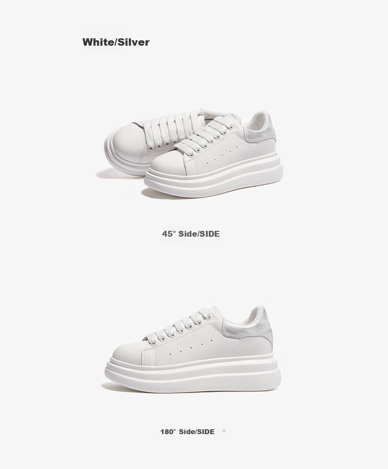 CAMEL Men's Casual Classic White Sneakers Thick Sole Height Increasing Shoes L15S548064 White/Black Size 43 19