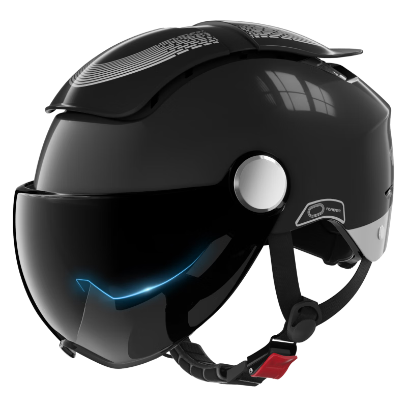 FOREVER Dual-Opening Visor Helmet, 3C Certified, Electric Motorcycle, for Men And Women, Summer Sun Protection, Dual-Lens Ventilation Half Helmet, Zero-Glass Visor, Breathable All-Season Safety Helmet, 966 Piano Black Color-Changing Short Visor