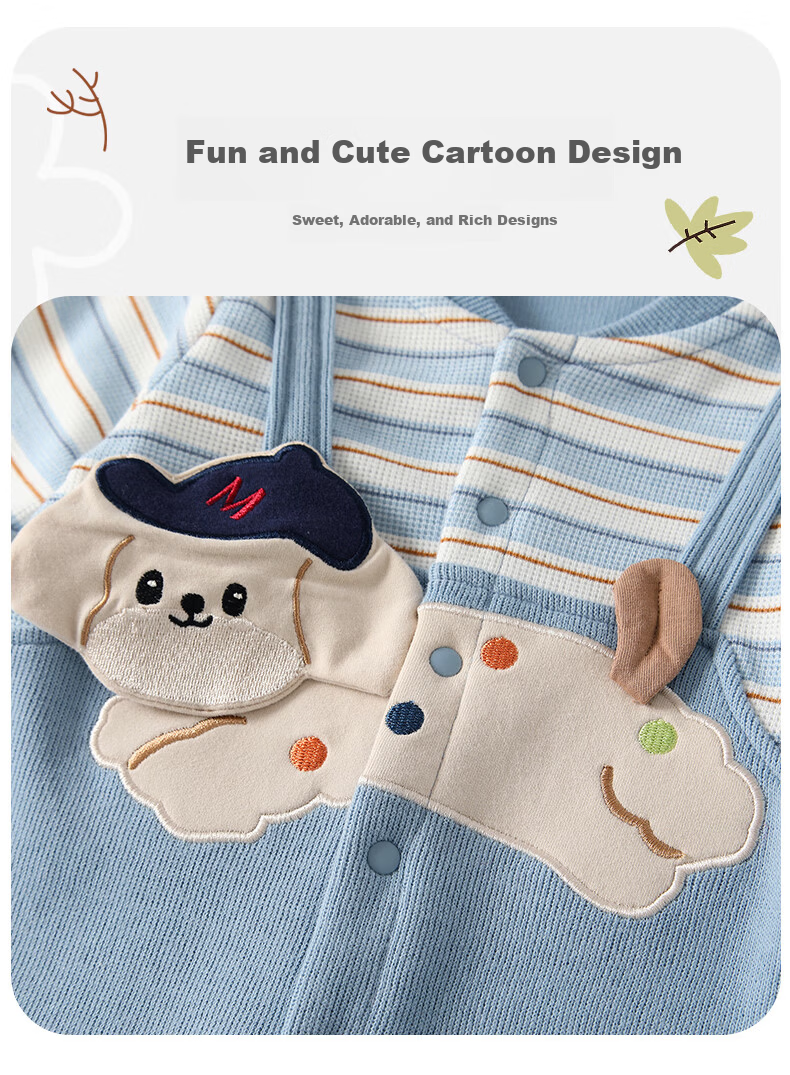 VOONLIE Baby Clothes Spring Newborn Boys Cartoon Cute Puppy Striped Romper Jumpsuit for Spring and Autumn 1
