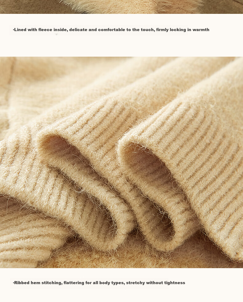 GENIOLAMODE Men's Fleece-Lined Sweater Winter Thickened Crew Neck Warm Base Layer Knitwear Off-White 2XL 10