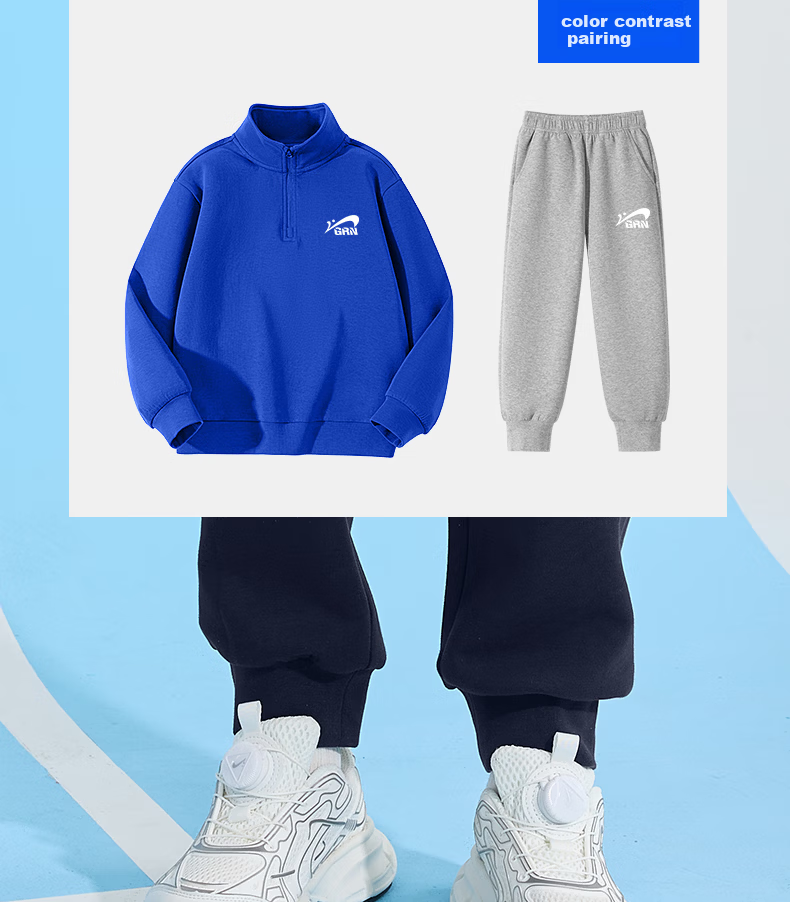Guirenniao Boys' National Trend Sportswear Set, Youth Two-Piece Outfit, Children's Spring And Autumn Clothing, for Older Kids' Spring Wear 4