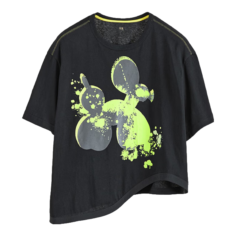 Rizhuo Carbonated Mint T-Shirt 2026 Summer New Women's Irregular Short Sleeve Summer Top Dog Black M