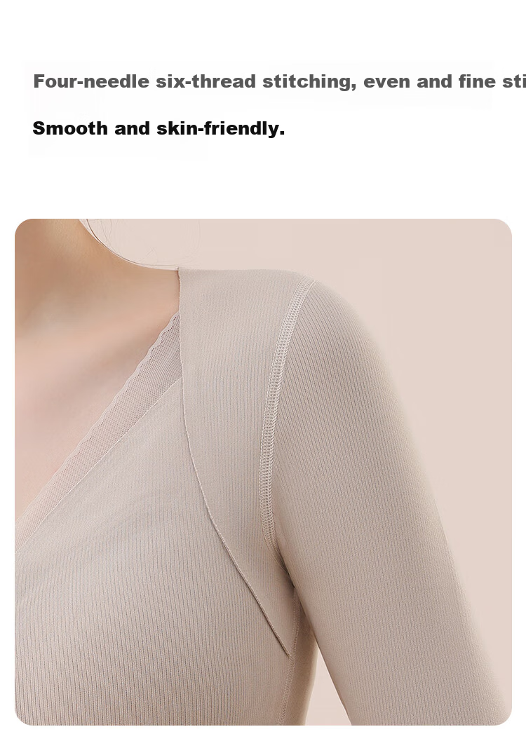 MiiOW Mulberry Silk Down Thermal Underwear for Women Autumn Top with Chest Pad Lace Base Layer Skin Color XL 18