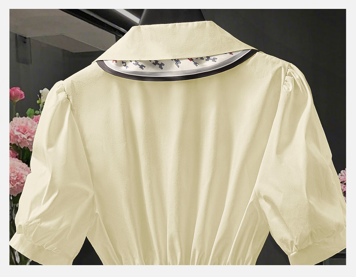 Cypress Collar Solid Color Waist-Cinching Short Sleeve Shirt Women 2026 Spring Summer New Fashion Commuter Elegant Design Shirt 22