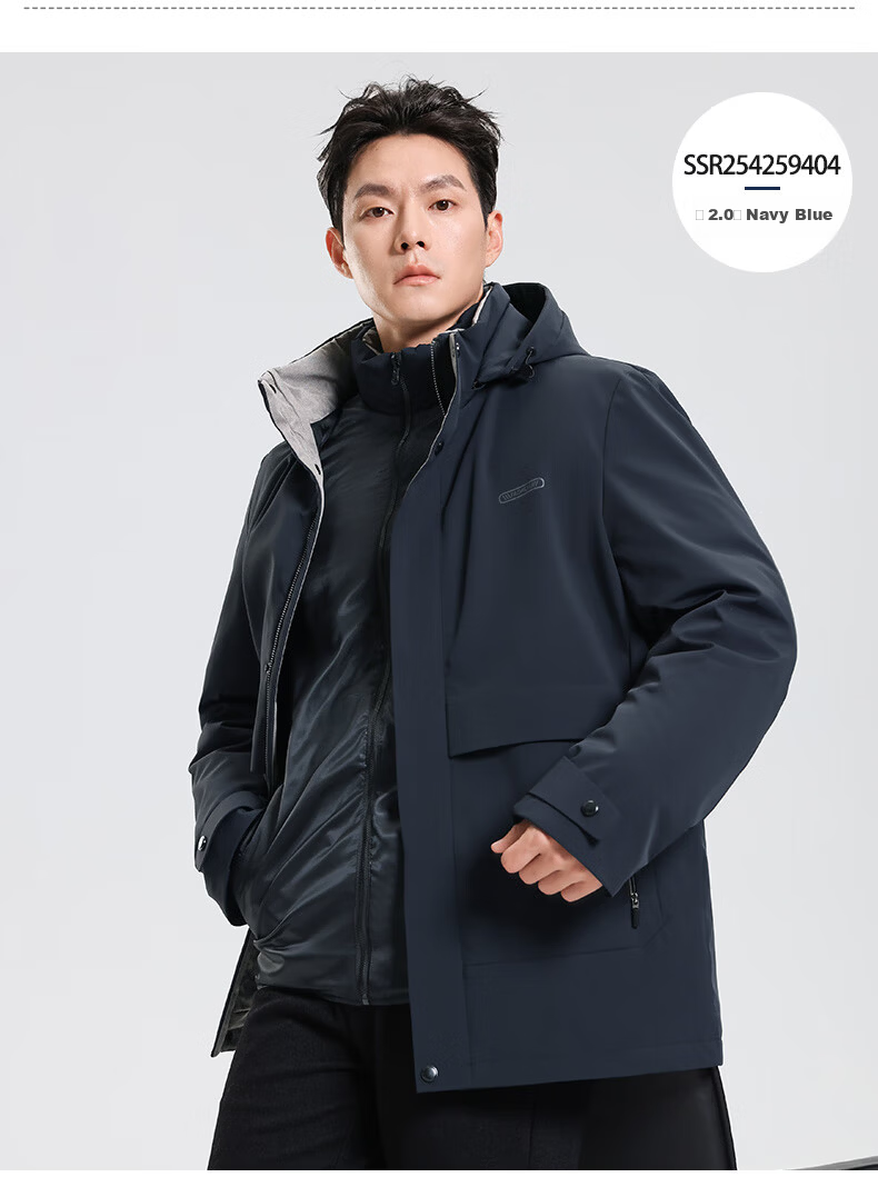 SHANSHAN Detachable Hood Goose Down Men's Warm Thick Casual Removable Liner Dad Jacket 16
