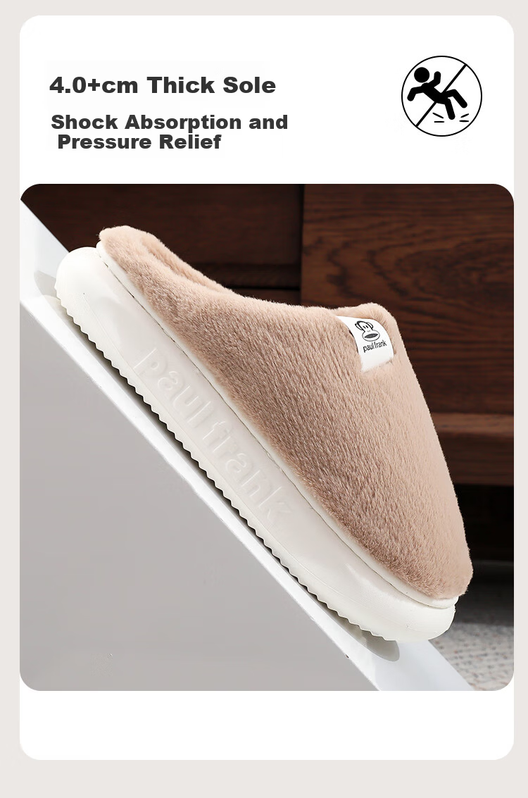 Paul Frank Cotton Slippers Unisex Autumn Winter Indoor Home Warm Plush Thick Sole Non-slip Couple Slippers White Size 38-39 7
