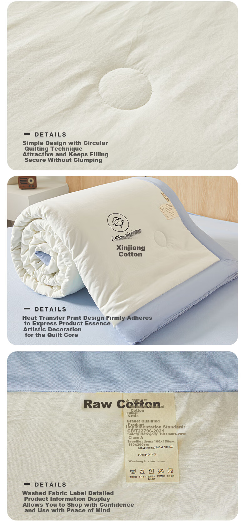 Aiwei Summer Cooling Quilt A-Class Xinjiang Cotton Air Conditioning Quilt Washable Thin Quilt 1.5 Jin 150*200cm White Blue 12
