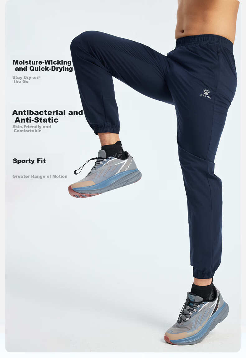 KELME Quick-Dry Sports Pants Summer Lightweight Breathable Antibacterial Jogger Woven Casual Trousers Agate Black 4XL 3