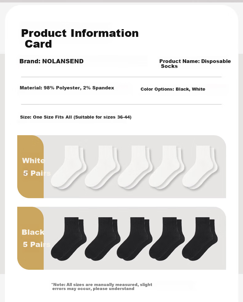 NolansenDi Disposable Socks Unisex Daily Use Mid-Calf 10A Antibacterial Breathable Sweat-Absorbing Travel Wash-Free White 20 Pairs 2