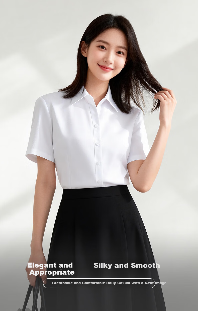 Yulixi Blue Women's Summer Short Sleeve Shirt Professional Interview Formal Top Daily Commute Elegant V-Neck Premium Shirt 1