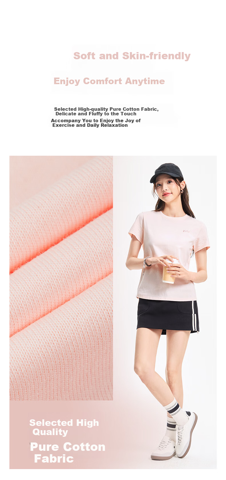 Erke Women's Summer Short Sleeve T-Shirt, Round Neck Knitted Slim Fit Cotton Top 4