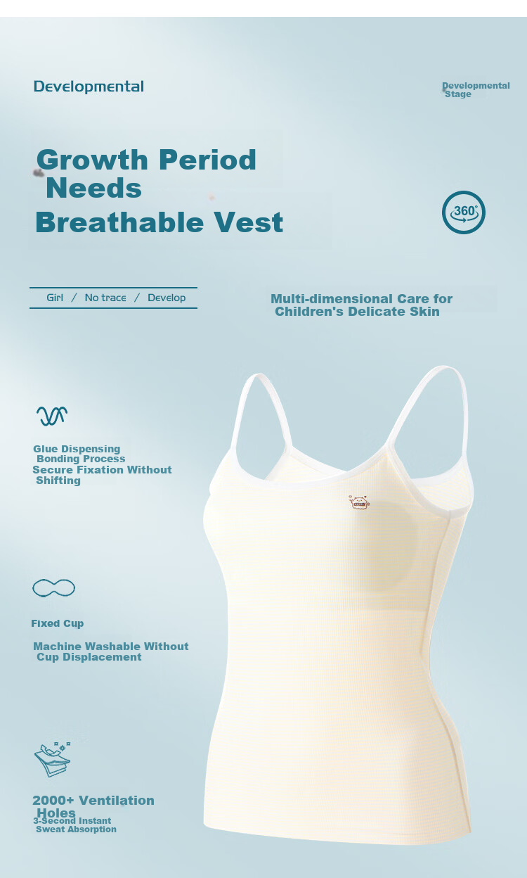 GUJIN 2-Pack Developmental Stage 1 Girls' Bras for 9-Year-Old Elementary School Students Children's Underwear Tank Tops 1