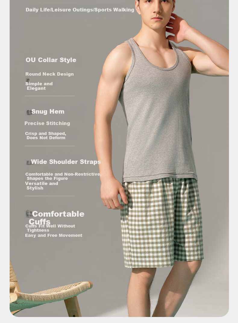 Yiershuang [Class A Baby Cotton 100% Pure Cotton] 2-Pack Men's Antibacterial Sports Sleeveless Vest Base Layer Undershirt 3