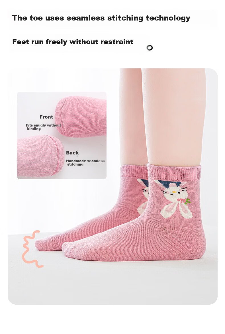 Six Finger Mouse Seamless Children's Socks Girls Spring Summer Thin Mesh Mid-Calf Cotton Socks for Baby and Older Kids 2