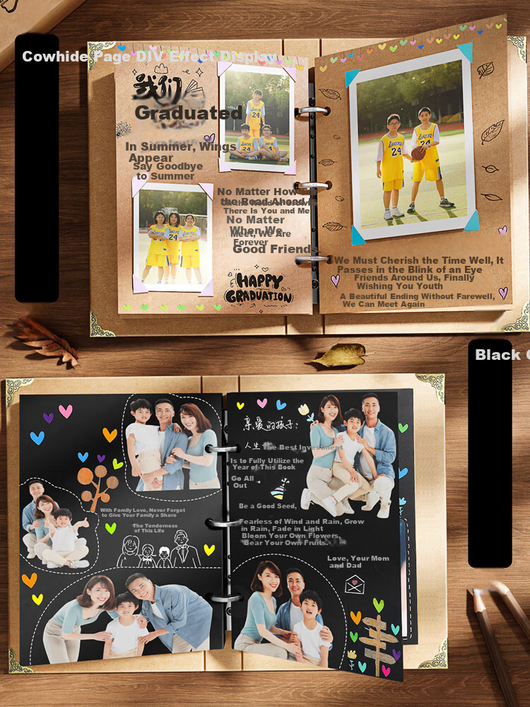 Jinzhi 45 Sheets Loose-Leaf Growth Commemorative Album Graduation Memory Photo Album Classmate Record Album DIY Couple Gift for Teacher and Classmate Blank Message Memory Book Graduation + 8-Piece Set 3
