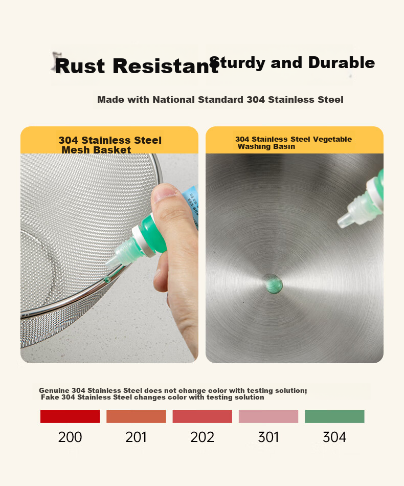 Shuangqi 304 Stainless Steel Draining Basket Rice Washing Tool Vegetable Washing Basin Fruit Draining Basket Household Filter Basket 5