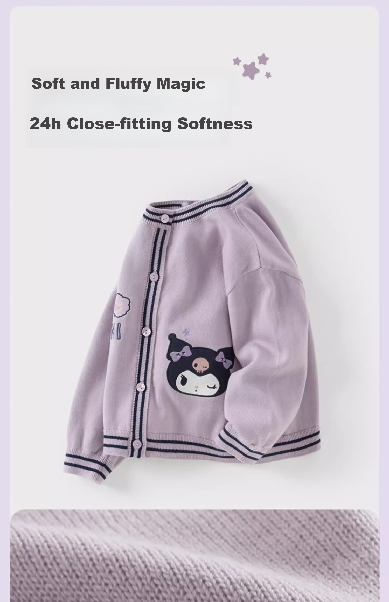 DAVE & BELLA Kuromi Collaboration Children's Sweater Cardigan Spring Baby Girl Knit Top 4