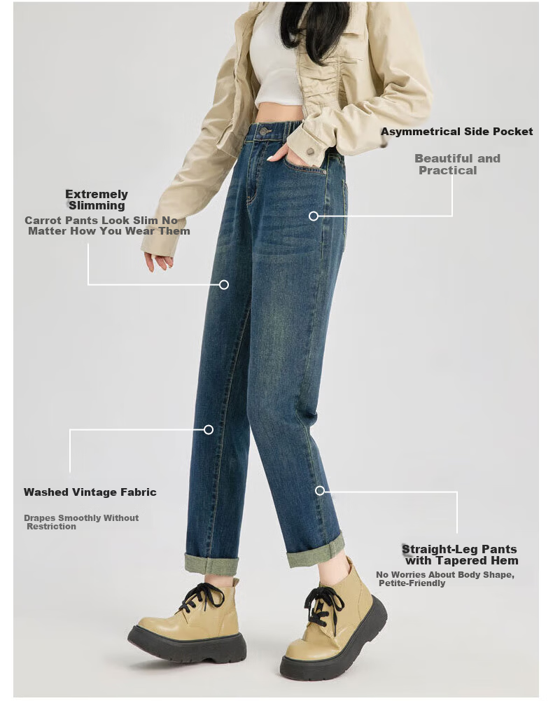 LangSha High Waist Harem Jeans for Women Spring Autumn Pear Shape Loose Slimming Cropped Vintage Carrot Dad Pants 10