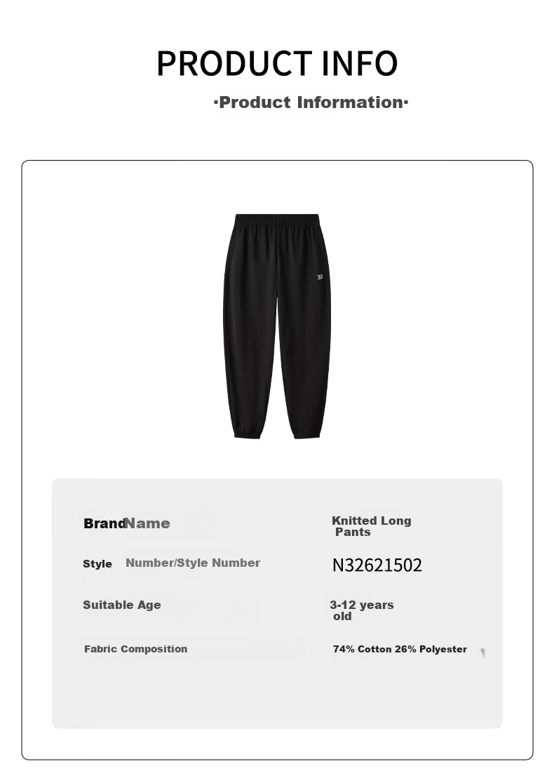 361° Kids Long Pants 26 Summer Boys Girls Breathable Cool Sports Pants Black 175 36