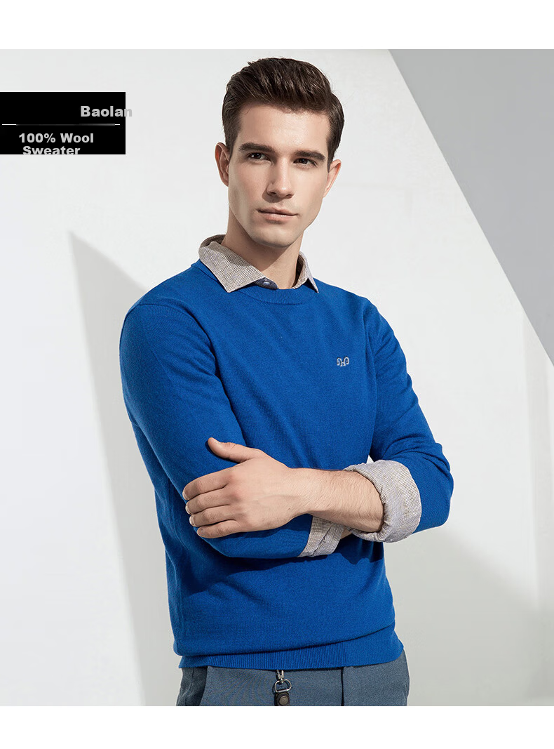 Hengyuanxiang 100% Wool Sweater, Autumn And Winter Round Neck Knit Pullover, Thin Men's Sweater, Medium Gray, L(175) 13