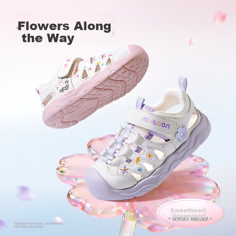 Mutong Girls' Sandals Sweet Princess Shoes 26 Summer Hollow Breathable Baby Sandals Sports Toddler Shoes Fairy Purple 30