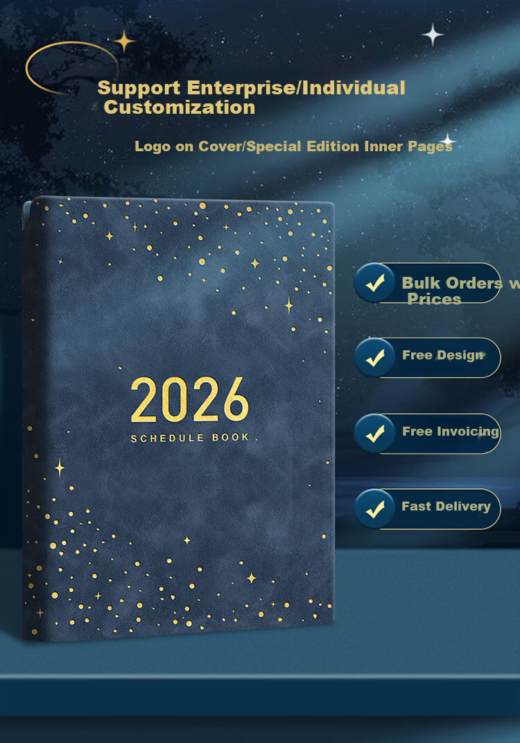 Platinum Lady 2026 Daily Planner One Page Per Day Time Management Efficiency Schedule Notebook Calendar Journal Starry Sky Texture Study Check-in Monthly and Daily Planner Dark Blue 2