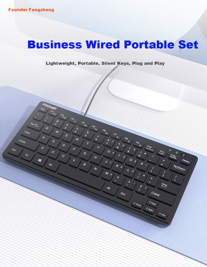 Founder D126 Mini 78-Key Chocolate Keycap Portable Black Wired Office Keyboard Universal USB Interface Laptop External Keyboard 1
