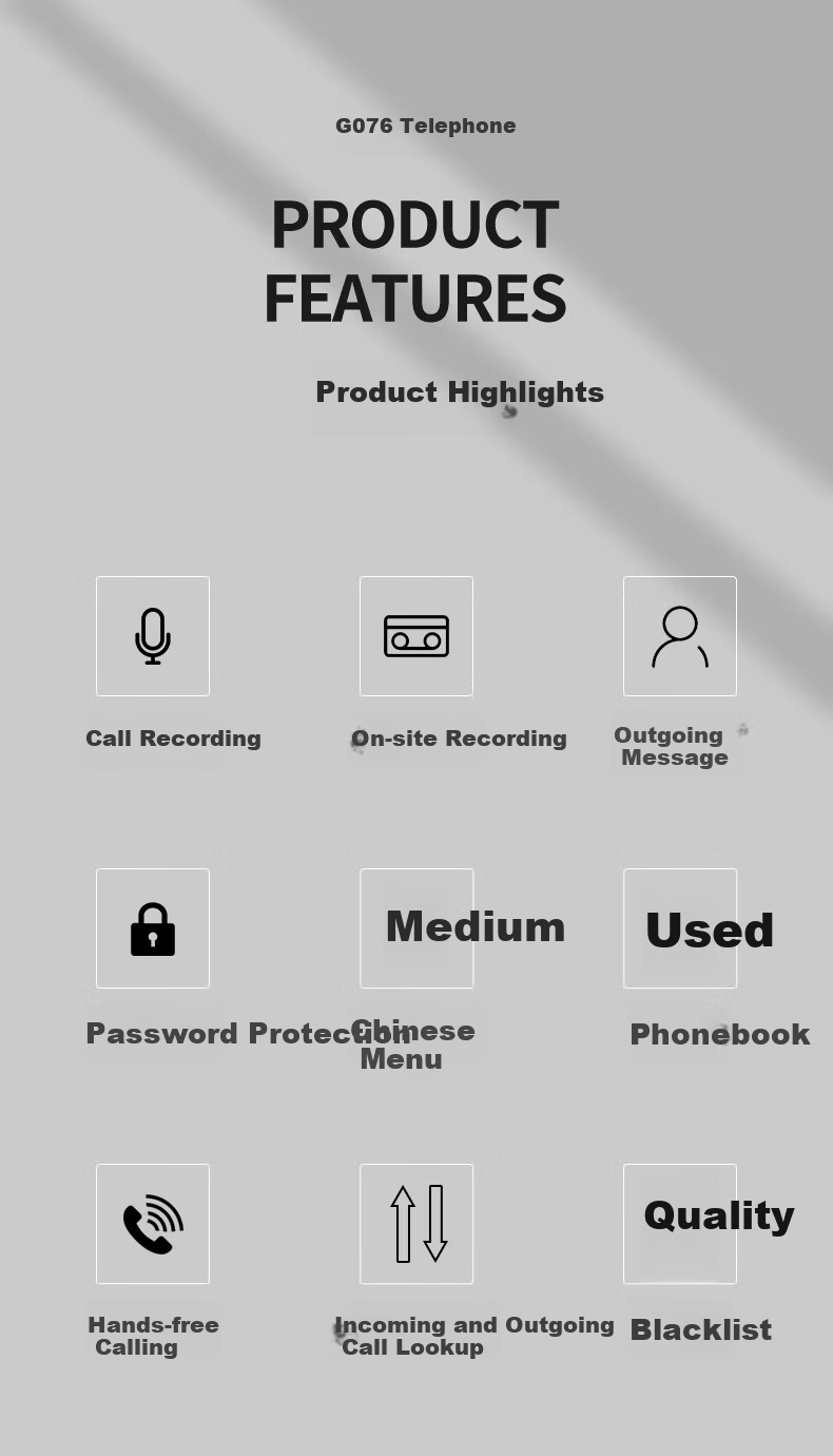CHINO-E Recording Telephone Loop Recording 4400 Hours Phonebook One-Key Dialing Fixed Desk Phone Office Home Password Protection Computer Management G076A Black 64G Version 2