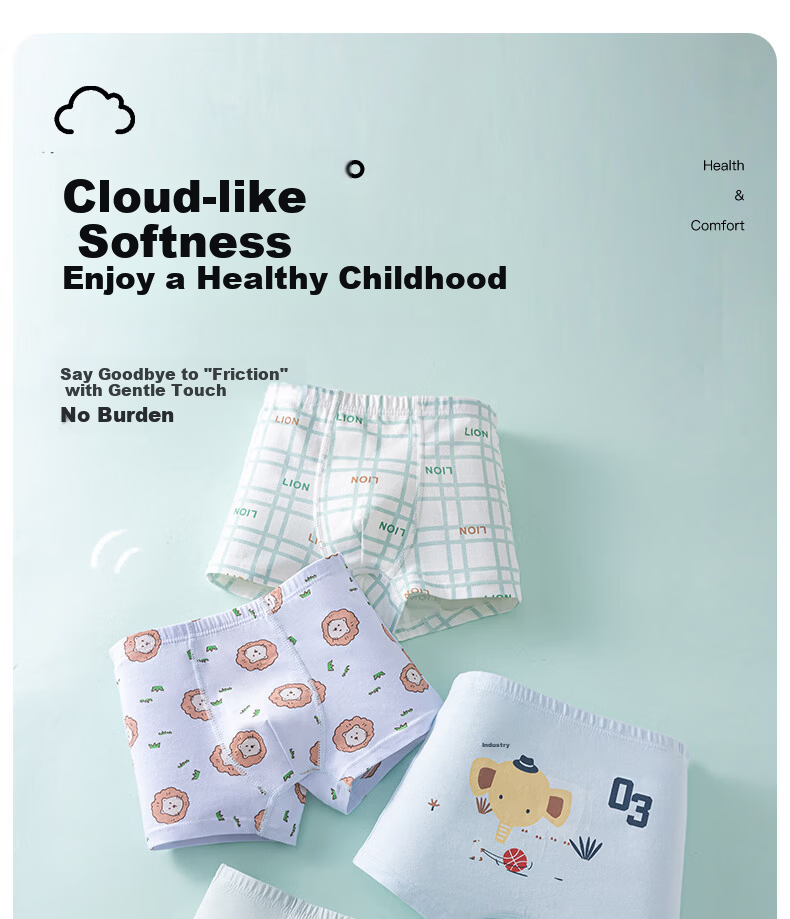 Hodo Boys' Underwear Antibacterial Cotton Boxer Briefs 4-Pack Lion Elephant Pattern Size 120 1