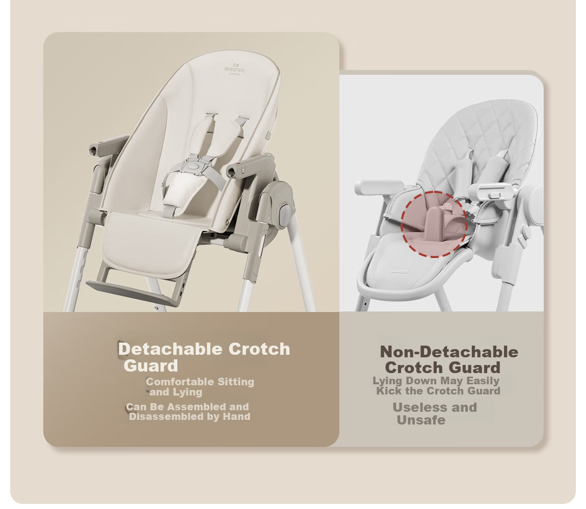 BEIE Baby High Chair Toddler Dining Chair Kids Growth Chair Children's Seat Rocking Chair White Shell + Cloud Cushion 8