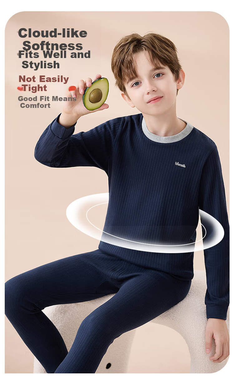 Hodo Kids Thermal Underwear 100% Cotton Antibacterial Anti-Mite Anti-Static Comfortable Autumn Set for Boys and Girls 15