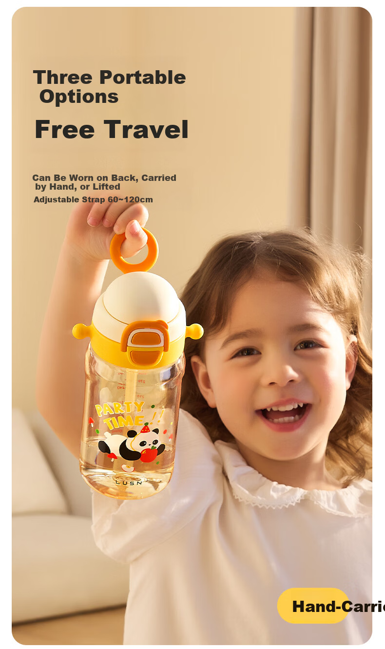 LUSN Children's PPSU Water Bottle Baby Dual Drinking Straw Cup Infant Portable Anti-Fall Training Cup 8