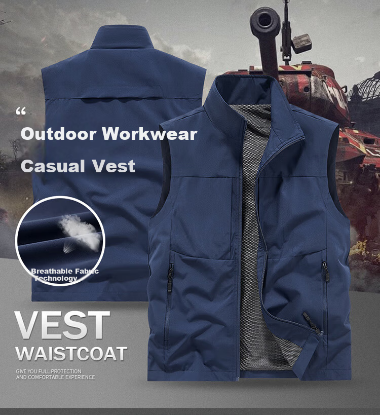 JEEP SPIRIT Men's Outdoor Casual Quick-Dry Vest Breathable Simple Stand Collar Photography Jacket Black L 1