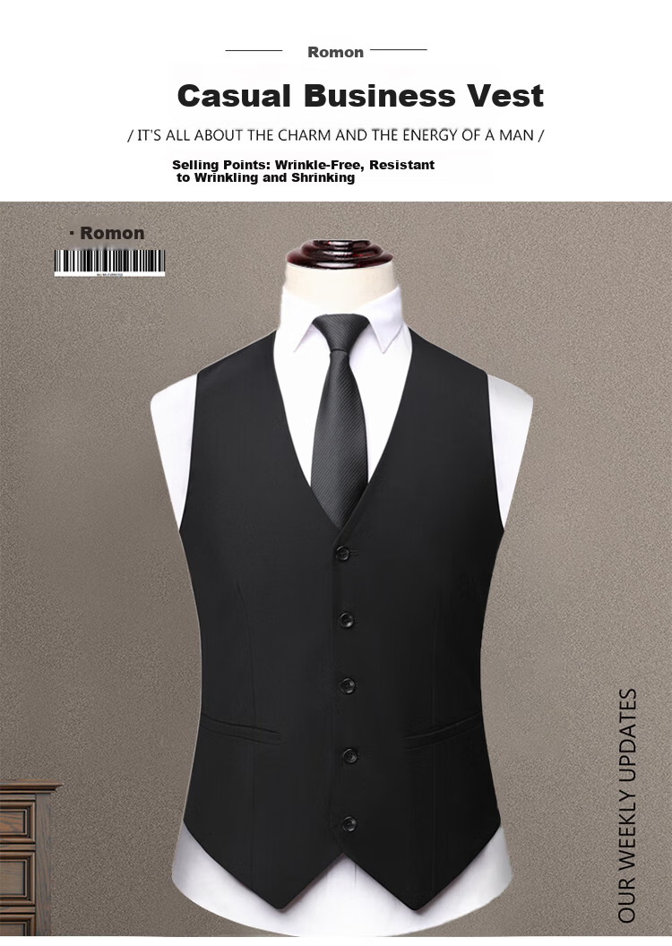 ROMON Men's Suit Vest Trendy Formal Business Casual Blazer Waistcoat Navy Blue XL 1