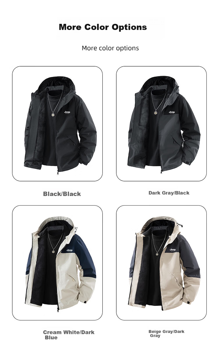 JEEP SPIRIT Men's Autumn Winter Casual Fleece Lined Warm Jacket Windproof Waterproof Outdoor Sports Black/Black XL 2