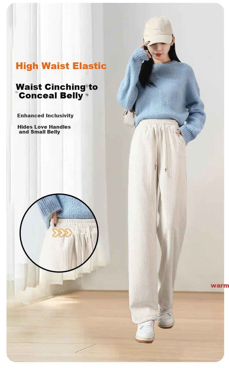 FitonTon Corduroy Wide-Leg Pants for Women 2026 Spring Autumn High Waist Slimming Loose Straight Casual Trousers 6