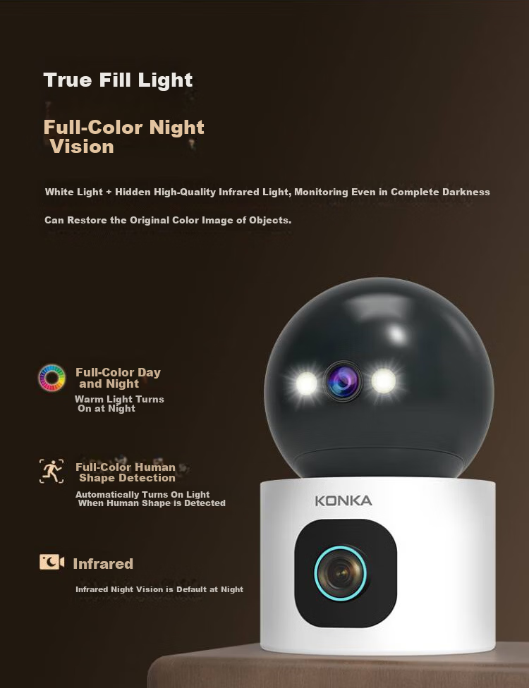 Konka Wireless Home Security Camera Indoor HD Two-Way Video Call Remote Mobile Monitoring 360-Degree Panoramic Night Vision Voice Intercom 12
