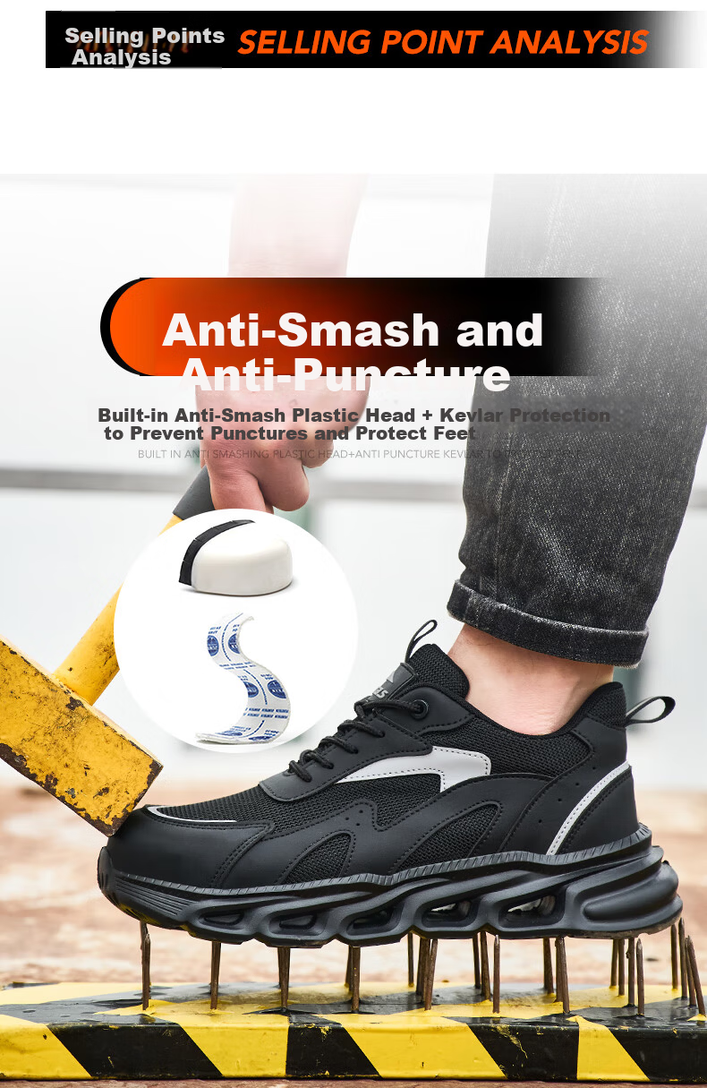 SONTAS Men's Safety Shoes Anti-Smash Anti-Puncture Summer Breathable Steel Plate Steel Toe Ultra-Light Work Construction Insulated Lightweight Black All-Season [Anti-Smash Anti-Puncture] Size 39 6
