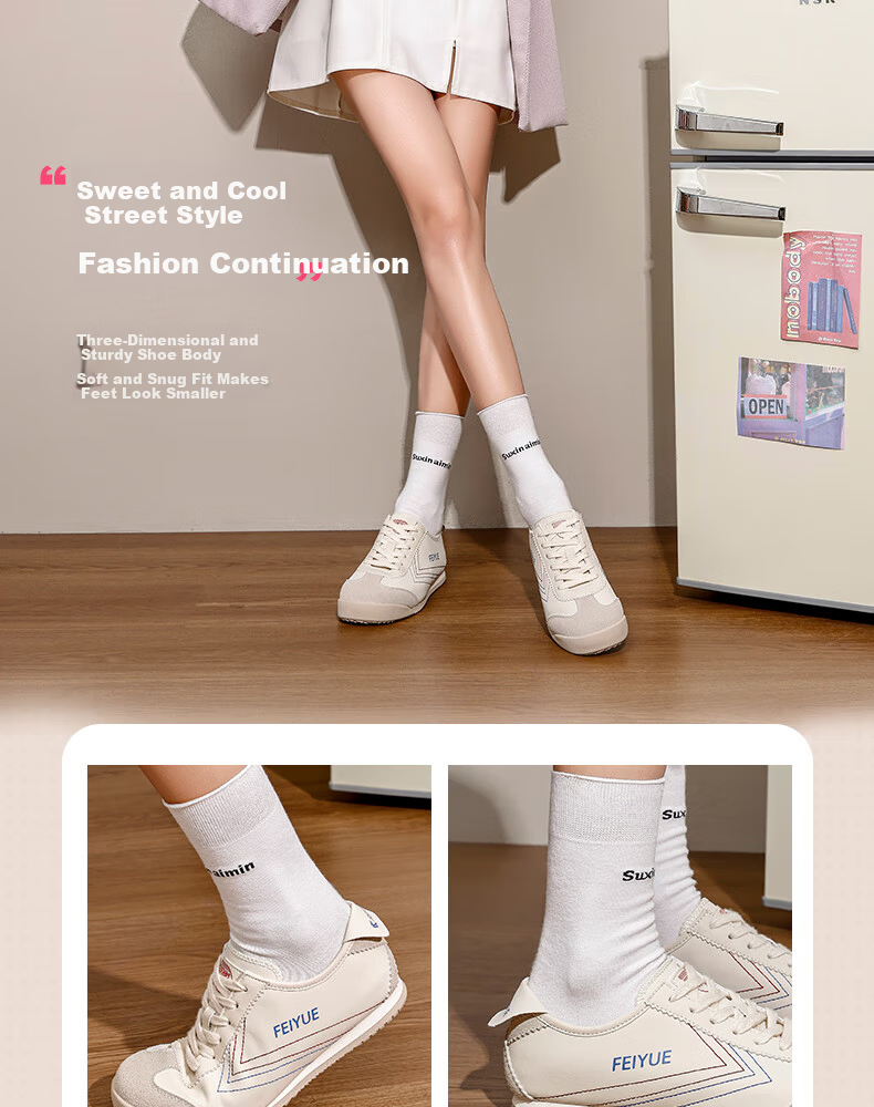 Feiyue Official Women's Summer Casual Versatile White Sneakers Gray Blue Size 40 5