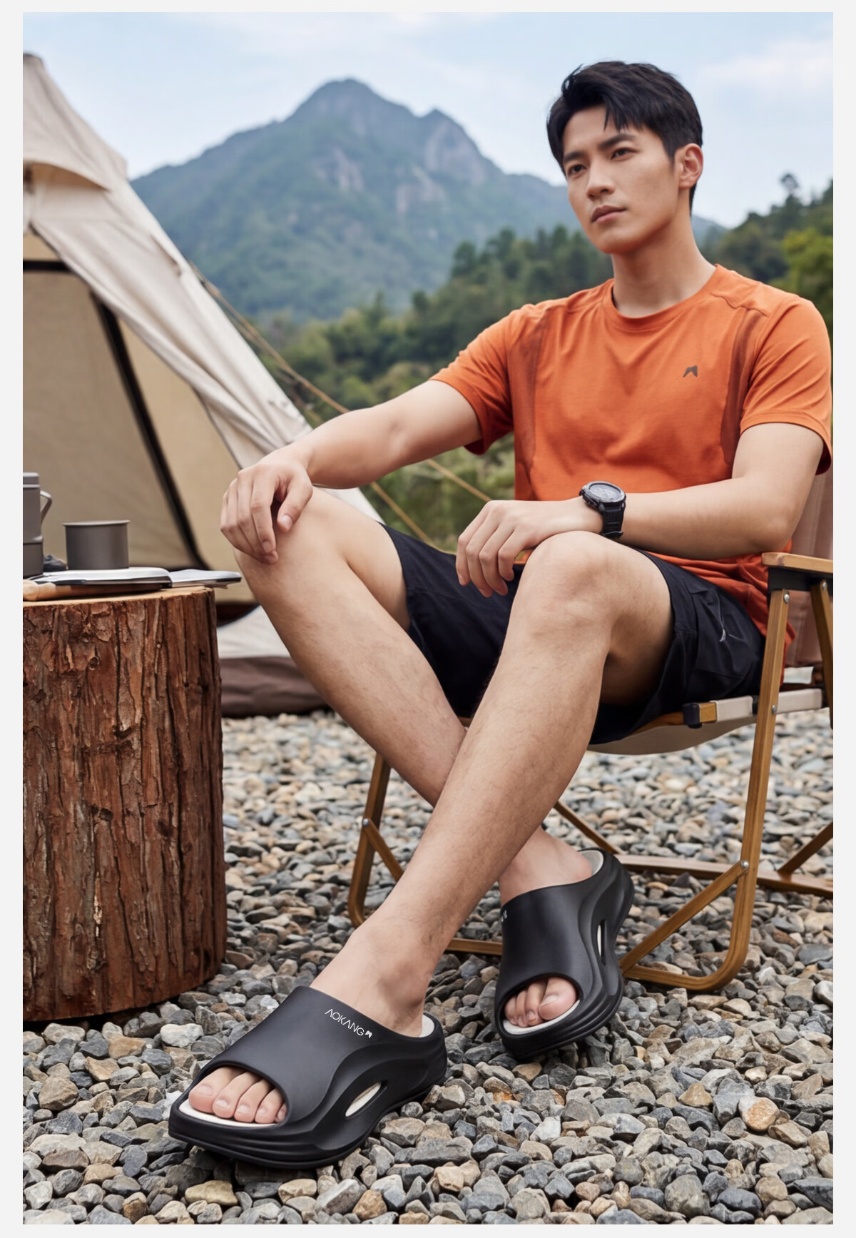 Aokang Men's Sports Slippers, Summer Outdoor Wear, Non-Slip, Antibacterial, Comfortable EVA Soft Sole, Beach Camping Odor-Resistant Sandals 6