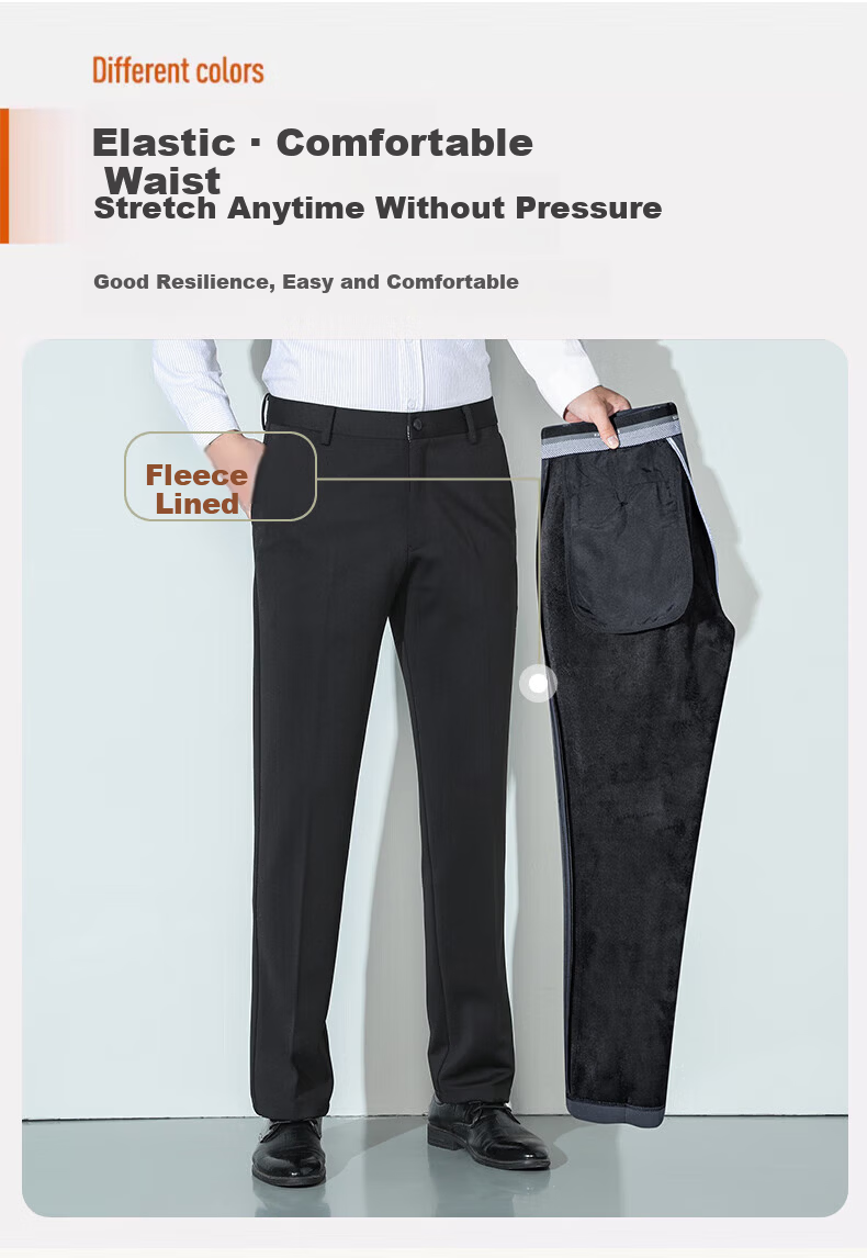 ROMON Fleece-Lined Thickened Wrinkle-Resistant Non-Iron Men's Stretch Work Pants Business Suit Straight-Leg Casual Pants for Dad 5