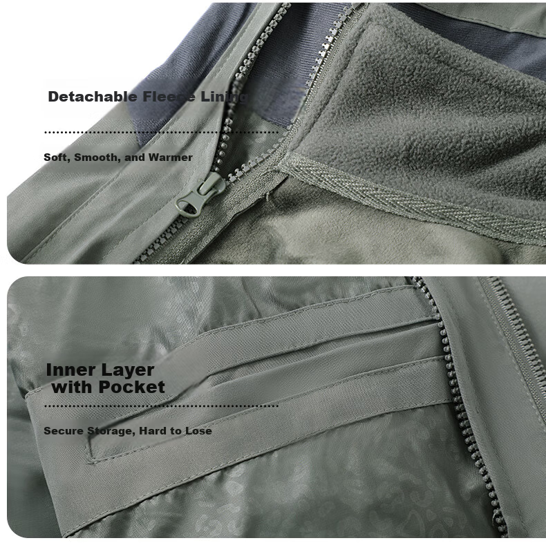 JEEP SPIRIT Men's Autumn Winter 3-in-1 Fleece-Lined Windproof Jacket Military Green XL 1