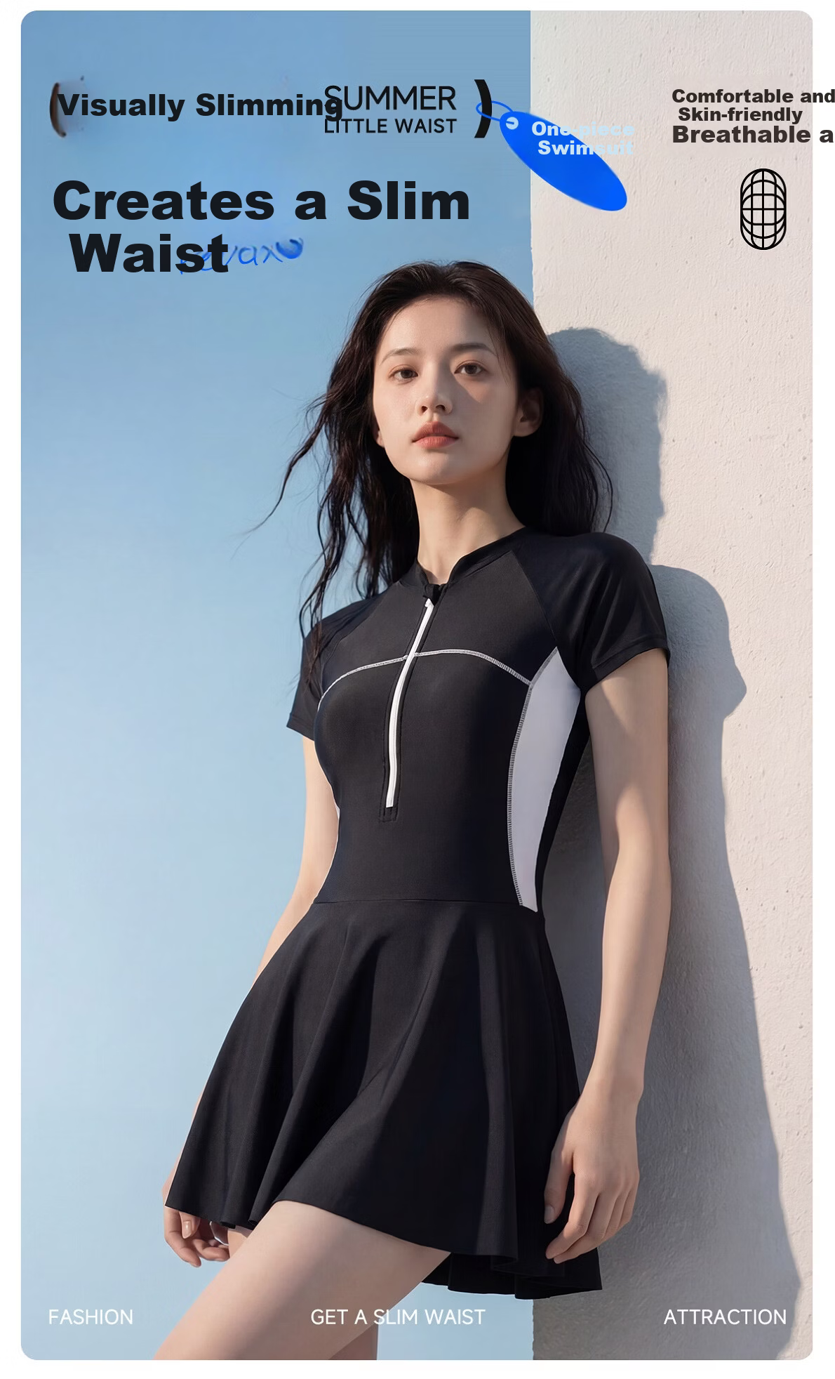 361° Women's One-Piece Swimsuit Dress, Plus Size 26 New Style, Elegant Conservative Large Size Slimming Swimwear [Jingdong Exclusive] 2