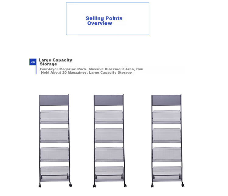 GuangBo 1.23m High 4-Tier Newspaper Rack/Magazine Rack/Book Rack/Display Rack/Metal Floor Storage Rack Brochure Holder Office Supplies SZZ5515 2