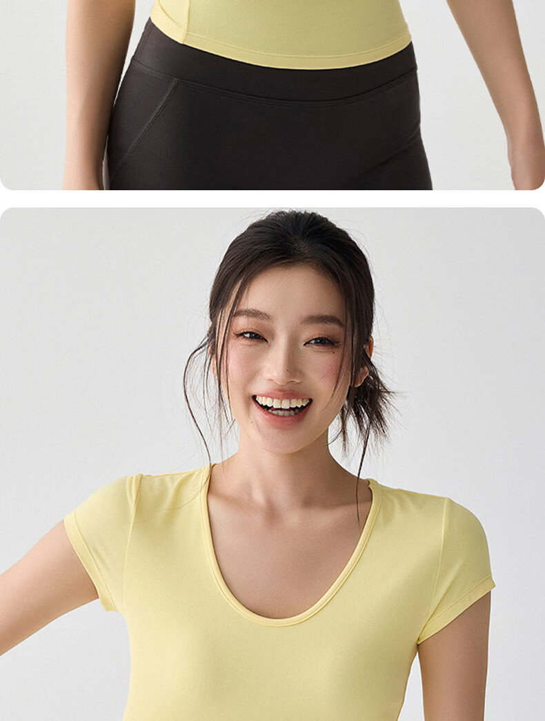 Xueqiman Summer Women's Yoga Short Sleeve Thin Quick-Dry High Elastic Slimming Pilates Training Fitness T-Shirt 14