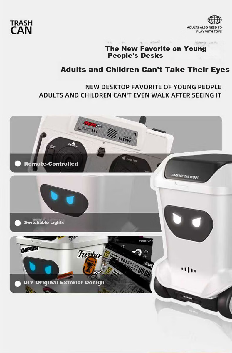 Wen Nan Feng Full-Scale Mini Remote Control Trash Can Small Electric Creative Trendy Toy Children's Toy Boy Birthday Gift for Boys 3