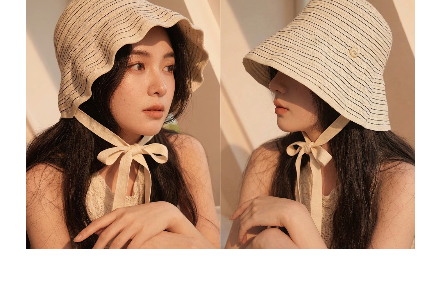 FANCET Striped Fisherman Hat for Women Summer UV Protection Wide Brim Sun Hat Japanese Minimalist Face-Slimming Sunshade Hat 10