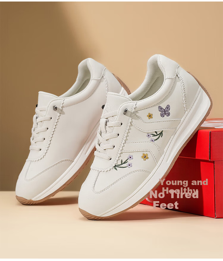 Zulijian Elderly Shoes [520 Gift for Mom], Casual Women's Shoes, Mom Shoes, Embroidered White Sneakers, 86030K Beige, Size 40 6